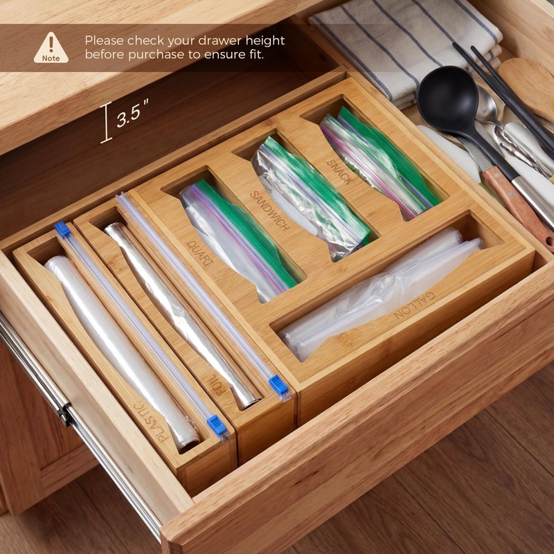 6 in 1 Storage Bag Organizer Kitchen Drawer, Bamboo Foil