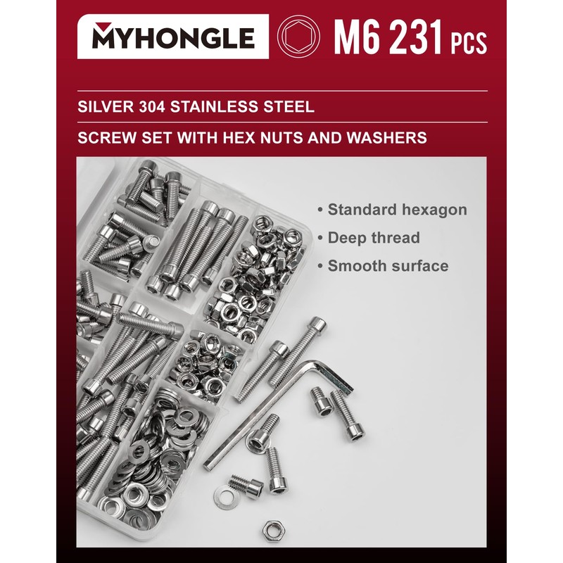 231 Pcs M6 Nuts and Bolts Set, Hex Socket Head