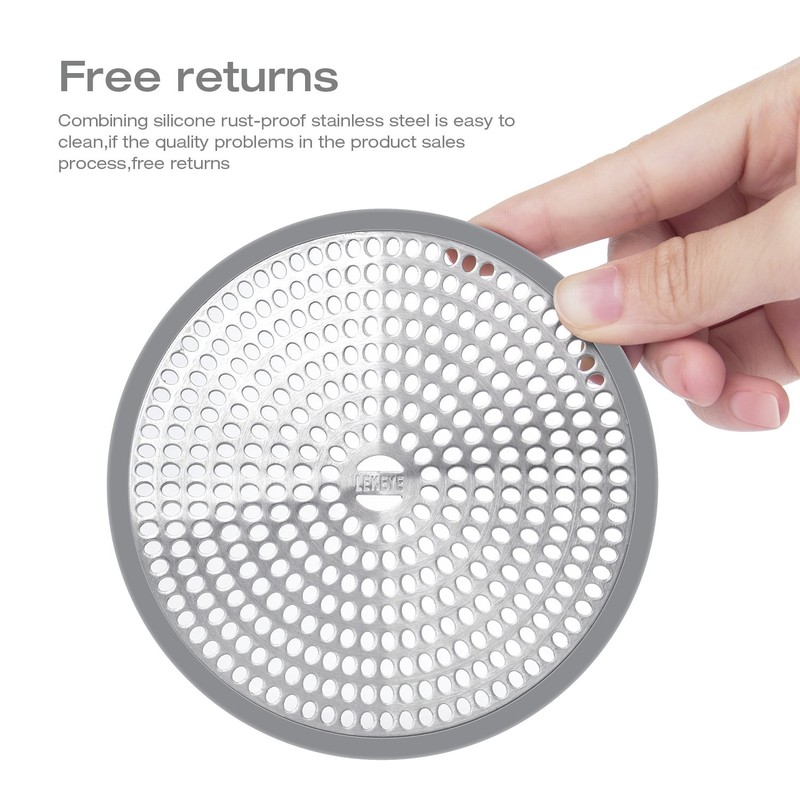 LEKEYE Shower Hair Catcher Drain Protector Strainer-Steel & Silicone 2