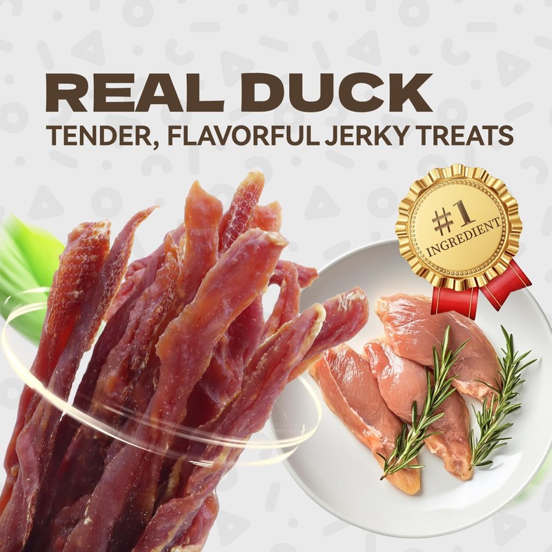 KUADELRO Duck Jerky Dog Treats, Real Duck Strips Dog Training