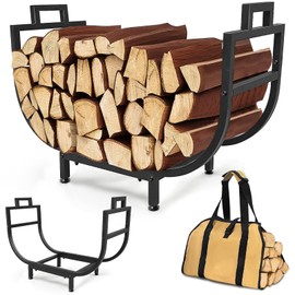 30" Firewood Rack with Log Carrier Bag, Fire Wood Racks Indoor Outdoor Firewood Storage Holder, Fireplace Storage Organizer Tool