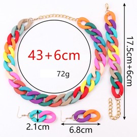 Colorful Acrylic Necklace Earrings Bracelet Candy Colorful Chunky Cuban Link Chain Acrylic Statement Choker Neckalce Earrings Bracelet Jewelry Set for Women Girls