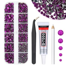 qiipii Grape Purple Crystal Resin Rhinestones w B7000 Jewelry Glue for Bedazzling Crafting Flatback Stones 2mm 3mm 4mm 5mm 6mm Diamonds Crystals Gems Charms for Nails Face Eyes Makeup Tumblers Crafts