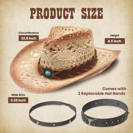 Funcredible Straw Cowboy Hat for Women - Vintage Cowgirl Hat with 3 Replaceable Hat Bands - Western Attire for Men and Women (Style5)