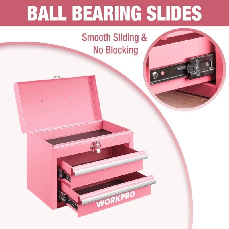 WORKPRO Portable Mini Tool Box 2 Drawers Metal Tool Chest