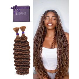 LUVME Human Braiding Hair 22 Inch Brown Deep Wave Bulk Human Hair for Braiding 2 Units in 1 Pack Total 100g No Weft Real Human Hair Extensions for Micro Braiding Hair Human Hair Wavy Boho Braids