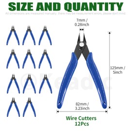 Keadic 12Pcs 5" Wire Cutters with Internal Spring and Soft Rubber Handle, Mini Flush Cutters, Micro Cutting Pliers Wire Nippers, Small Side Cutters for Hobby Modeling Jewelry Electronic Crafts (Blue)