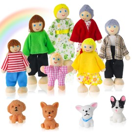 Delsen Pack of 11 Dolls House Dolls, Dolls Family Figures with Dog, Bending Dolls for Children Game House Gift Wood