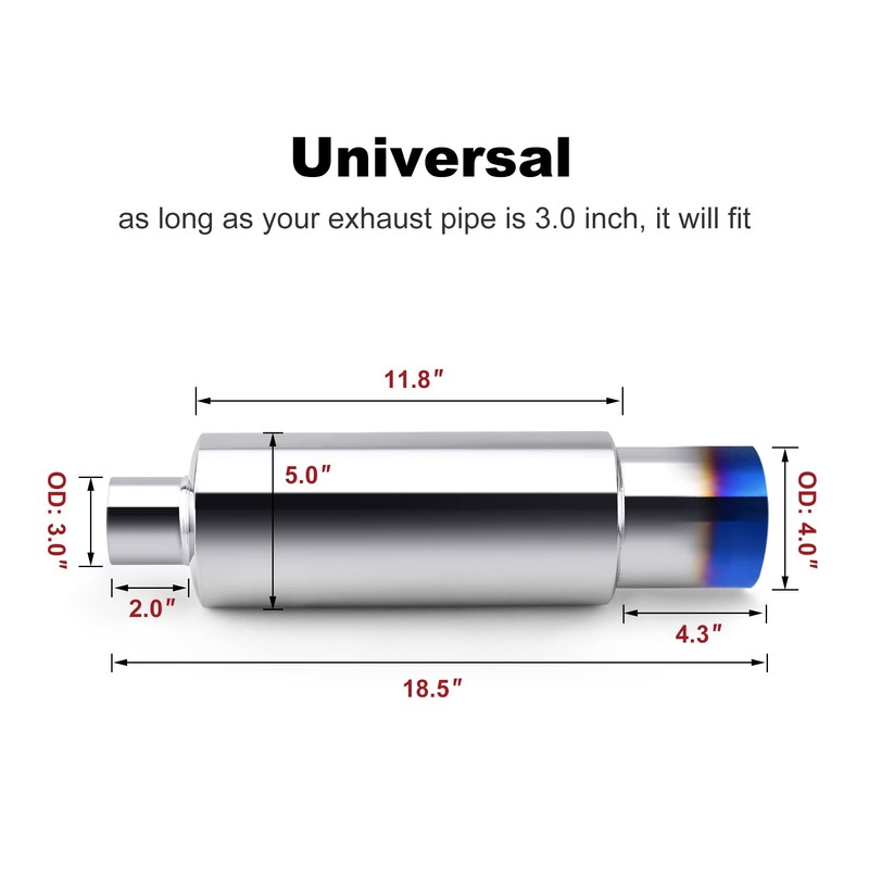 EVIL ENERGY Exhaust Muffler,Stainless Steel Exhaust Tip,Universal 18.5" Length (Burnt,3"