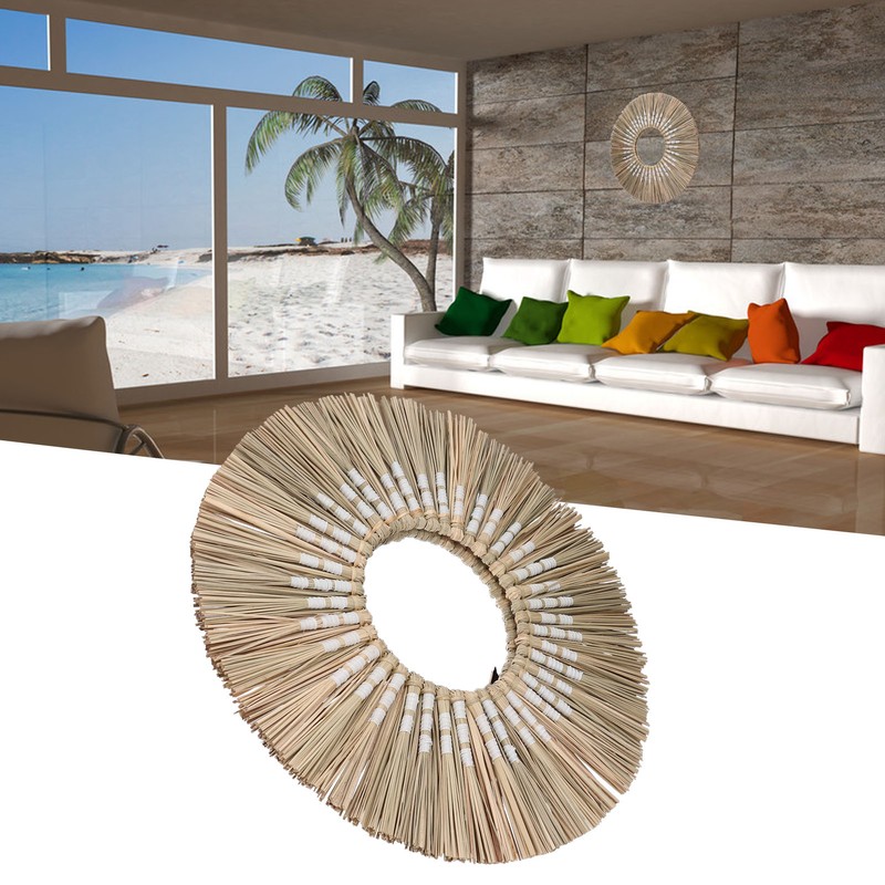 Wall Mirror Make Up Tapestry Decorative Grass Woven Round Hanging