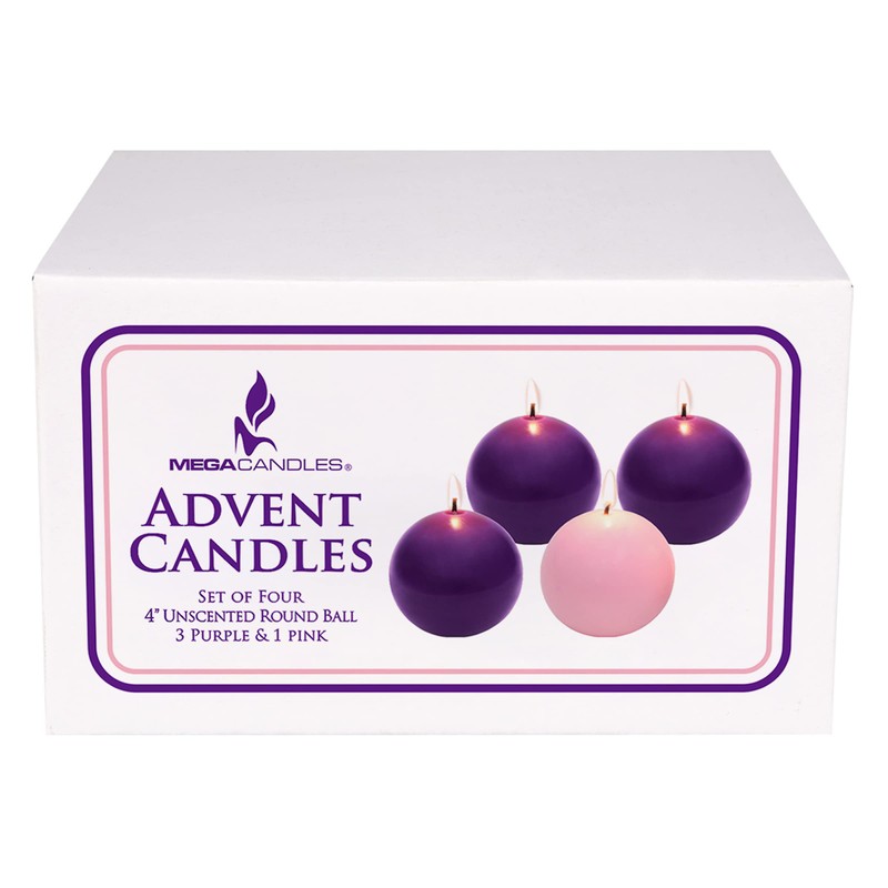 Mega Candles 4 pcs Unscented Christmas Advent Round Ball Candle,