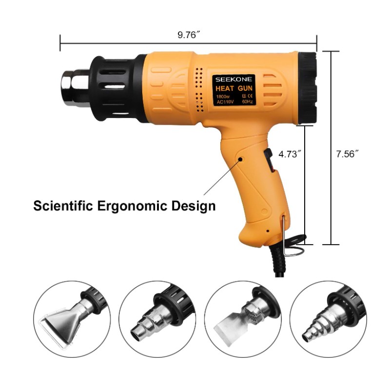 SEEKONE Heat Gun 1800W 122℉-1202℉ with 4 Nozzles for Paint
