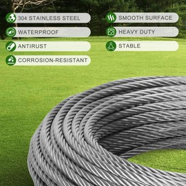 5/16 Stainless Steel Cable 50FT, 7x19 Strands Wire Rope, 9000 lbs Breaking Strength Stainless Steel Cable with M8 Wire Rope Clip Clamp and Thimbles for Boat Lifts