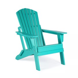 Aoodor HDPE Folding Adirondack Chair Outdoor Patio All-Weather Fire Pit Chairs - Lake Blue