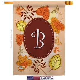 Breeze Decor Harvest & Autumn B Initial Garden House Flags Kit Monogram Fall Scarecrow Pumkins Sunflower Leaves Season Autumntime Gathering Small Decorative Gift Yard Banner Made in USA 28 X 40