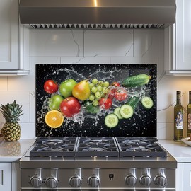 Tempered Glass Backsplash for Kitchen, fruit Stove Splashback, Glass Backsplash, Used for Kitchen Wall Protection and Decoration, Easy to Install and Clean. (30x18'')
