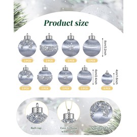 Poen 24 Pcs Christmas Balls Ornaments 3 Size Satin Silk Christmas Hanging Ball Decorations Luxury Shatterproof Christmas Tree Decor for Xmas Holiday Wedding Party Decoration (Silver)