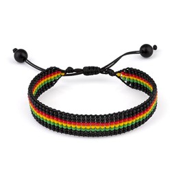 Handmade Rasta Color Beaded Bracelet, Adjustable,Boho-Style Bracelet For Men and Women (Rasta Colors Pattern 3)