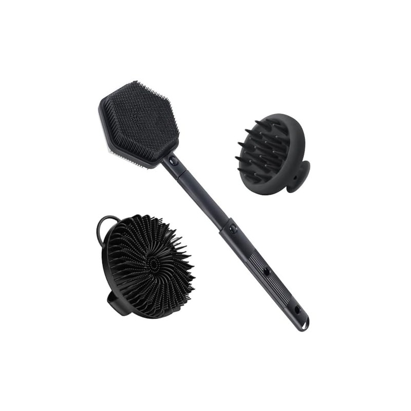 Cepillo de ducha extensible con mango largo，cepillo de silicona