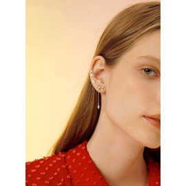 KristLand Gold Plated Women's Angel Wings Stud Earrings with Zirconia Stone, Botanical Climber Design, Sterling Silver, Perfect for Birthdays, Weddings, and More