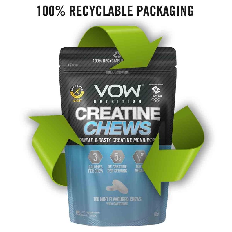 VOW Nutrition Creatine Chews,100 Mint Flavoured Chews, Creatine Monohydrate, Convenient