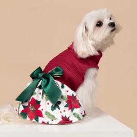 Fitwarm Christmas Poinsettia Flower Dog Costume Dog Christmas Outfits Girl Dog Holiday Dress Lightweight Velvet Turtleneck Puppy Clothes Pet Apparel Doggie One-Piece Cat Clothing Red XX-Small