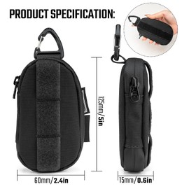 TACTICAL GEEK Storage A7 EDC Key Molle Bag Organiser, 500D Nylon YKK Zip Wallet for Car Keys, Multi-Purpose Tac Bag with Patch Area for Daily Use, black