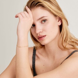 ANIA HAIE 925 Sterling Silver Dainty Midnight Labradorite Bangle Bracelet, 14kt Gold Plated