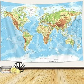 JAWO World Map Tapestry Wall Hanging for Kids Student, World Map with Countries and Major Cities Tapestry Educational Tapestry for Bedroom Living Room Dorm Home, 80.00'' x 60.00''