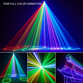 Laser Lights Stage Lights, Gruolin 3D Animation DJ Party Laser Light Full Color with DMX512 & Sound Activated, Perefct for Disco Party Bar Club DJ & Stage Lighting