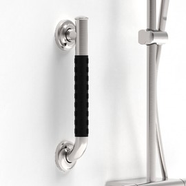 AmeriLuck Bath Safety Grab Bar, Asymmetrical Design with Anti-Slip Soft Grip, Stainless Steel ADA Compliant 500lbs Support (Brushed Nickel, 12in)