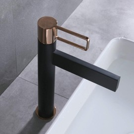 Bathroom Bowl Vessel Sink Lavatory Faucet Single Handle One Hole Deck Mount with Pop Up Drain,Black Tall Spout Basin Mixer Tap