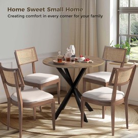 Unovivy 31.5" Round Dining Table for 2-4 People, Modern Circle Kitchen Table with Intersecting Metal Pedestal and Wooden Tabletop for Small Space, Dining Room, Kitchen, Ancient Gray