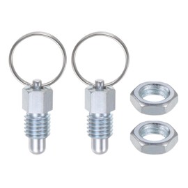 HARFINGTON 2Pcs Spring Plunger with Pull Ring M12x1.75 Thread Size 0.51" Thread Length Pin Dia.8mm Round Head Carbon Steel Non-Locking Retractable Index Plunger for Industrial Equipment