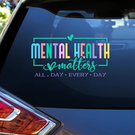 Mental Health Matters All Day Every Day Car Decal Funny Heart, Health Care Anxiety, Self Love Humor Car Window Accessories Affirmations Vinyl Waterproof 6 Inches Bumper Sticker Gift for Mom Dad Friend