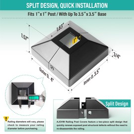 AJOVW 4Pcs 1" (1" Post/3.5" Base) Aluminum Post Base Cover, Suitable for Iron Stair railings, Balcony railings, Post Skirt Covers (Black)