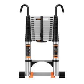 JIASHCHE Telescoping Ladder,Aluminum with with Stable Hook and stabilizer barand,Lightweight Multi-Purpose Extension Ladder,Heavy Duty 330lbs Max Capacity,Collapsible Ladder for RV or Outdoor (12.5FT)