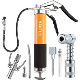 Grease Gun with Quick Release Coupler, 8000 PSI Heavy Duty Professional Pistol Grip Grease Gun Kit 14 OZ Capacity with Coupler, Double Injector Needles, 90° Adapter