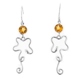 Citrine Abstract Wire Frame 925 Sterling Silver Drop Earrings, 1/2"