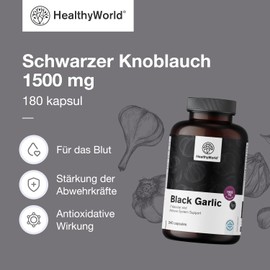 HealthyWorld® Black Garlic 1500 mg - 180 Capsules - Garlic Extract 25:1-20% Polyphenols - No Odour and Unpleasant Taste - For More than 3 Months - For the Immune System