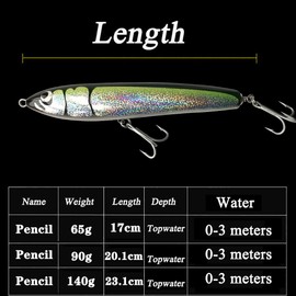 Feianoto Topwater Pencil Popper Wobbler Hard Stick Baits Handmade Fishing Lure Plug Swimbait with Fishing Treble Hooks Bait Floating Saltwater 4.9OZ (Green)