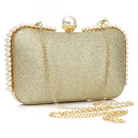 YYW Evening Clutch Bag, Womens Wedding Purse Bridal Prom Handbag Party Bags Sequin Bag, Black With Pearl Deco, One Size