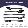 Floral 20 Pcs Black Silverware Set for 4, Food Grade