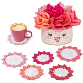 Hssugi Crochet Kit for Beginners, 6PCS Crochet Starter Kit, Potted Plant Coasters Crochet Kit with Step-by-Step Video Tutorials, Crochet Hooks, Learn to Crochet Kits for Adult Beginners