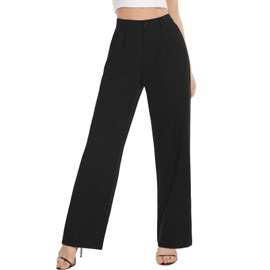 Tapata Women Wide Leg Pants High Waisted Dress Trousers Casual Elastic Pockets Business Work Slacks, Black, 6