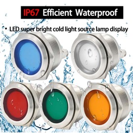 Indicator Light 22mm 0.87" Waterproof IP67 Metal Stainless Steel Signal Lamp 12V/24V DC/AC LED Pilot Dash Lamp Light Ring Large White for Car Truck Boat 2PCS