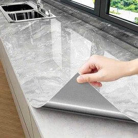 Thick Glossy Grey Silver Marble Peel and Stick Kitchen Sticker for Countertop and Cabinet Waterproof Removable Marble Contact Wallpaper with Air Guide Slot Self-Adhesive Furniture Sticker 23.6"x118"