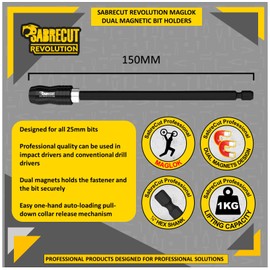3 Piece SabreCut SCIMSH14150_1 Magnetic 150mm Professional Impact Bit Holder with 2 x 25mm PH2 PZ2 Screwdriver Impact Bits Compatible with Dewalt, Milwaukee, Makita, Bosch and Others