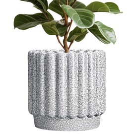 Ceramicfor Ceramic Planter for Indoor Plants - 12 Inch Plant Pot Indoor with Drainage Hole, Large Ceramic Flower Pots Outdoor, Fluted Round Planter, Home Decor, Gardening Gifts, Black and White