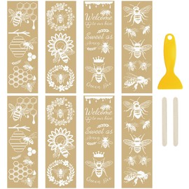 WANDIC 8 Sheets Rub on Transfer Sticker, Bee Flower Theme Text Transfer Decal Sunflower Pattern Transfer Stickers for Furniture Scrapbooking, 10 * 30cm